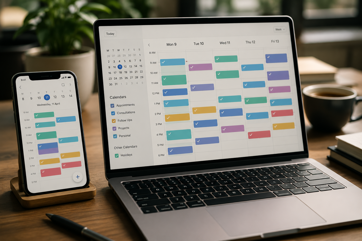 One calendar, synced across phone and laptop — the day finally in order
