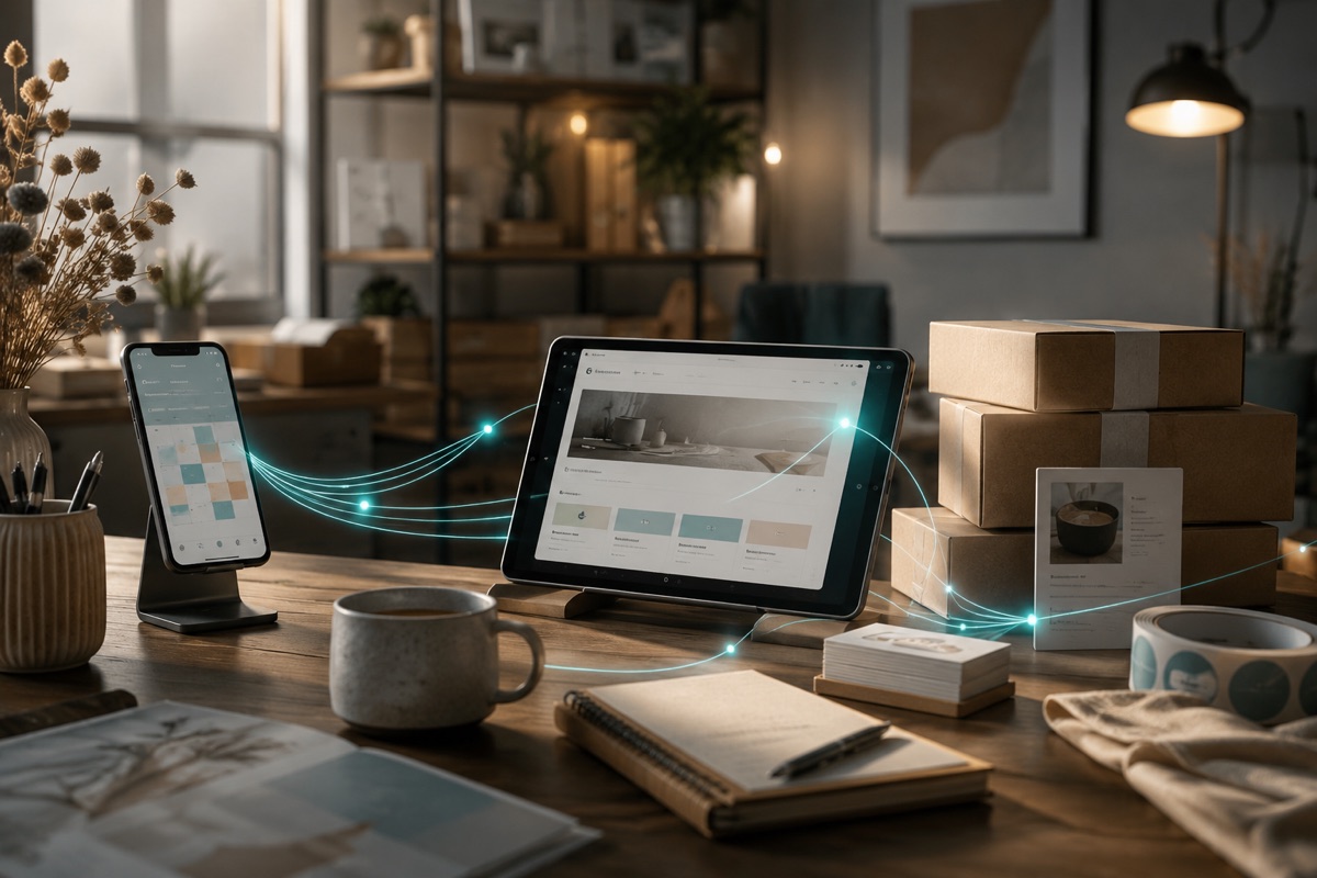 A connected website, phone and customer tools working together on a business desk