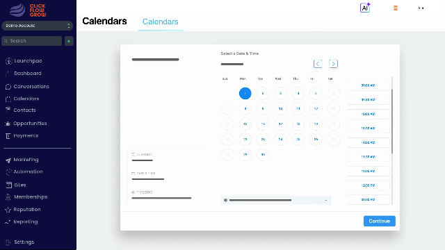 Booking calendar showing an appointment