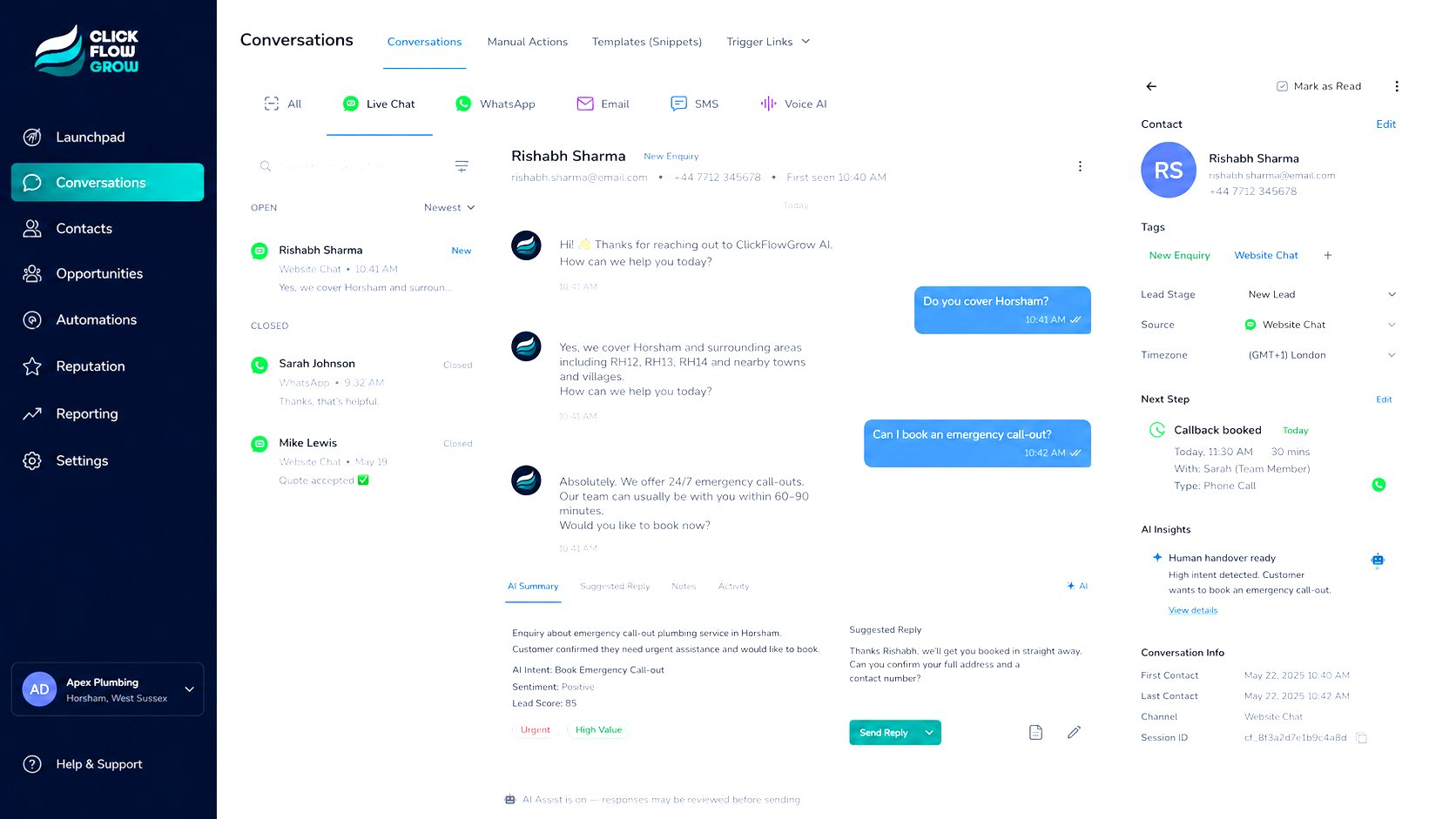 Chat conversation saved to a customer record