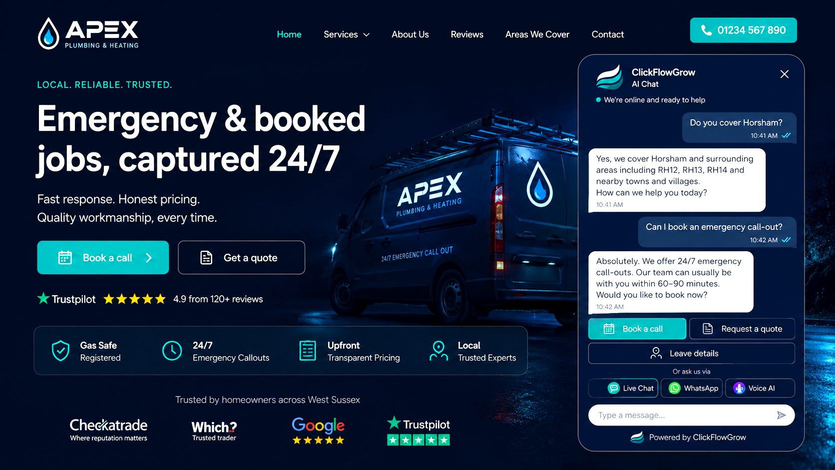 Example of a ClickFlowGrow website chatbot conversation