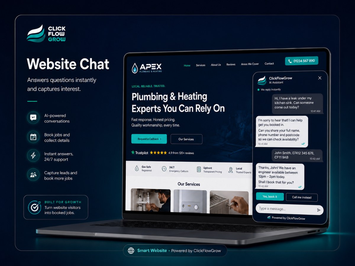 Website chat using approved answers for a Guildford business
