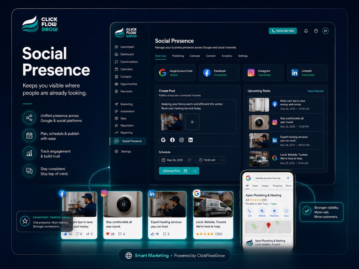 A Guildford business website connected to calls and profiles